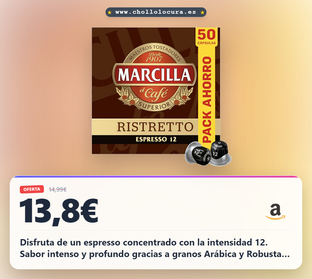 Aprovecha 50 cápsulas Ristretto Nespresso intensidad 12 sabor intenso al mejor precio