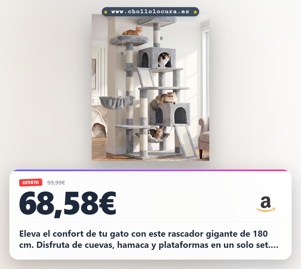 Ahorra en el Árbol Rascador para Gatos Gitelsnour de 180 cm con hamaca y 2 cuevas al mejor precio