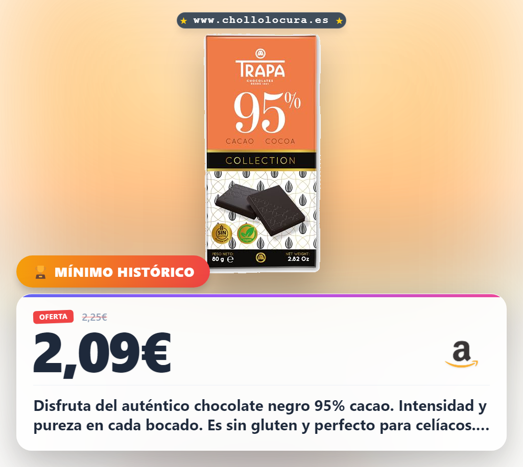 Aprovecha el chocolate negro 95% cacao Trapa sin gluten y sin gluten para disfrutar de un sabor único
