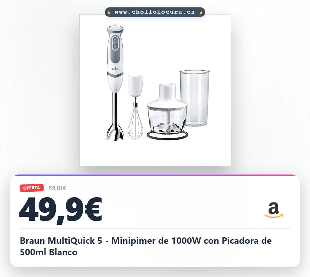 Braun MultiQuick 5 - Minipimer de 1000W con Picadora de 500ml Blanco