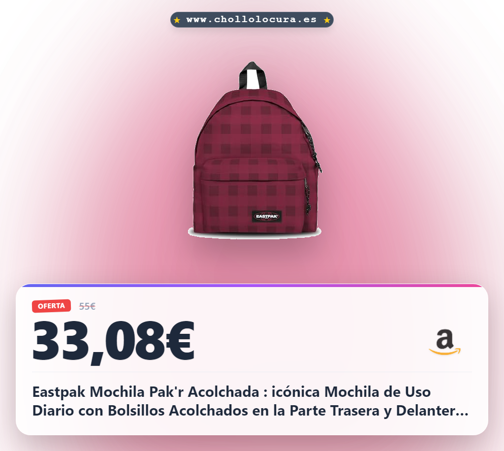 Eastpak Mochila Pak'r Acolchada : icónica Mochila de Uso Diario con Bolsillos Acolchados en la Parte Trasera y Delantera, Capacidad 24 L, 40 x 30 x 18 cm - Checker Burgundy