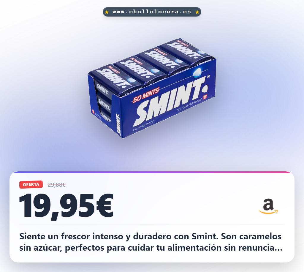 Disfruta del aliento fresco de Smint sin azúcar en este pack de 12 latas a precio de chollo y máxima intensidad.