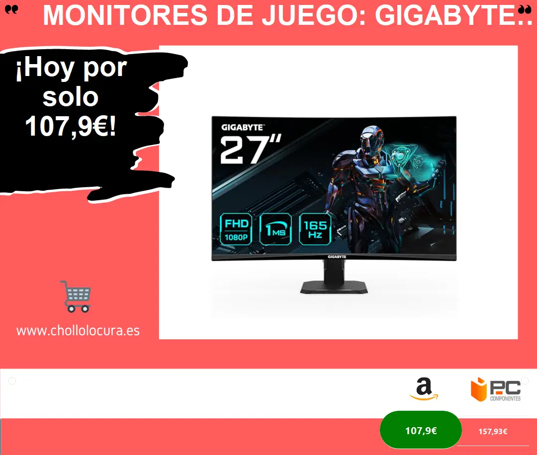Monitores de Juego: Gigabyte GS27F, 27' FHD, 165Hz, 1ms, FreeSync Premium y HDR