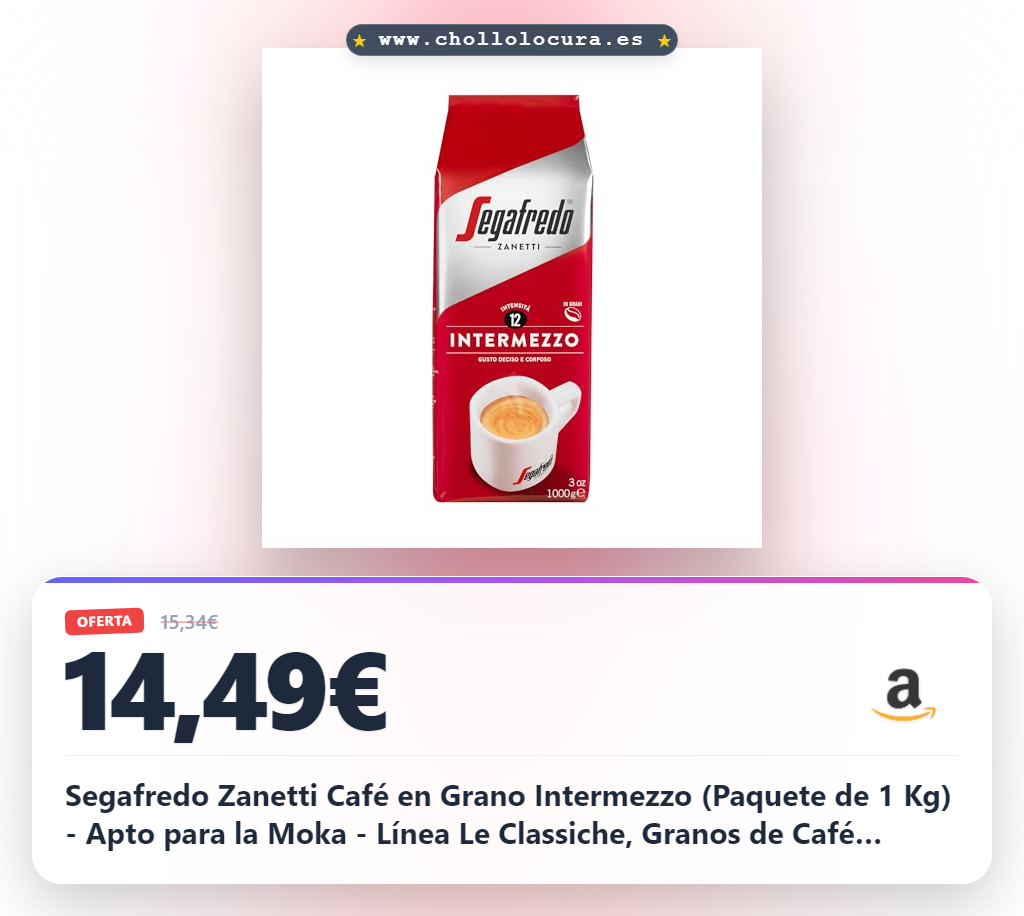 Segafredo Zanetti Café en Grano Intermezzo (Paquete de 1 Kg) - Apto para la Moka - Línea Le Classiche, Granos de Café Tostado Oscuro, Sabor Decidido y Cuerpo