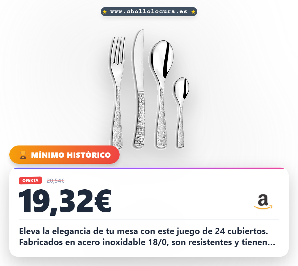 Aprovecha el juego de cubiertos Pradel Essentiel Ethnic 24 piezas en acero inoxidable 18/0 con decoración martillada a precio de chollo
