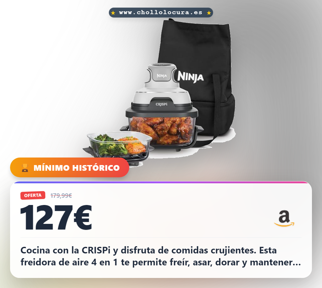 Aprovecha la freidora de aire Ninja CRISPi 4 en 1 con 2 recipientes de cristal y 1700 W al mejor precio