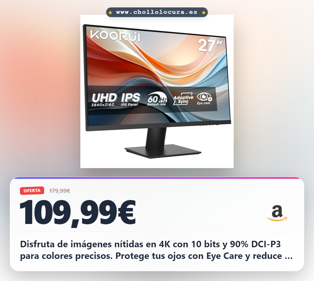 Consigue monitor 4K IPS con Eye Care y 10 bits para colores precisos en oferta histórica