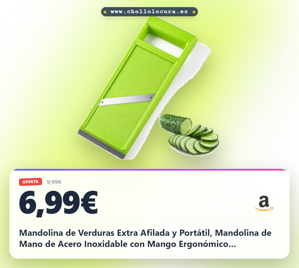 Mandolina de Verduras Extra Afilada y Portátil, Mandolina de Mano de Acero Inoxidable con Mango Ergonómico Antideslizante, Ideal para Cortar Patatas, Zanahorias y Pepinos, Apta para Lavavajillas