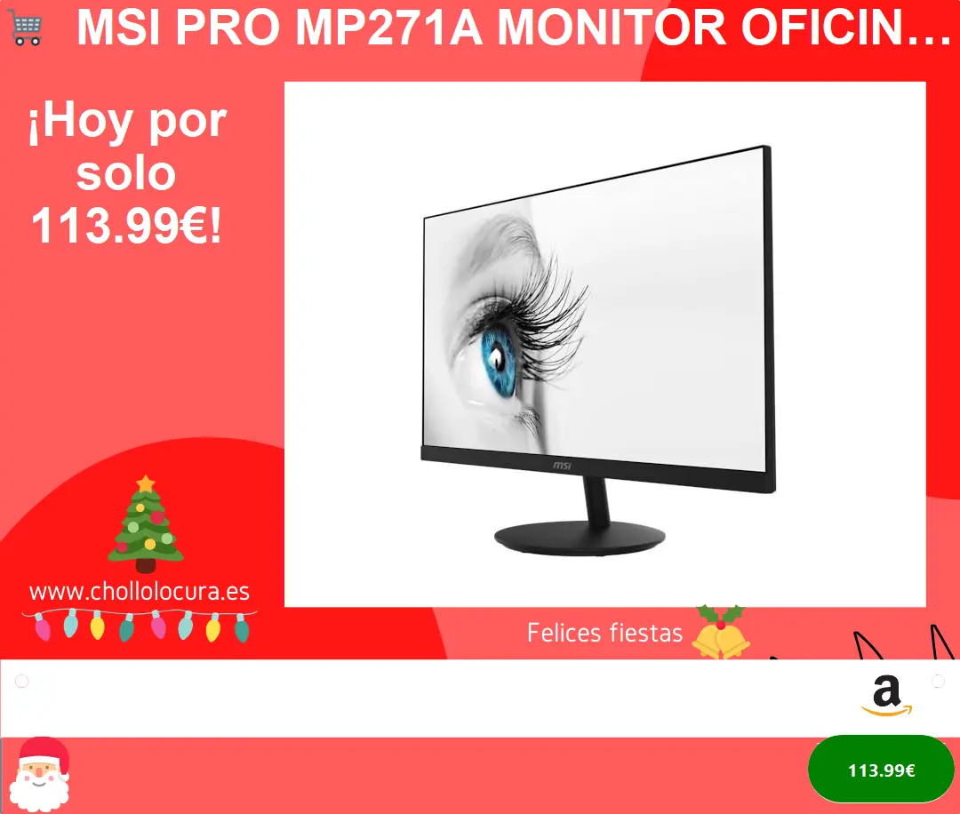 MSI PRO MP271A Monitor Oficina 27" FHD, Panel IPS 1920 x 1080, 100 Hz, Confort Ocular, Montaje VESA, Altavoces Integrados, Soporte Display Kit, -HDMI 1.4b, DP 1.2a, VGA