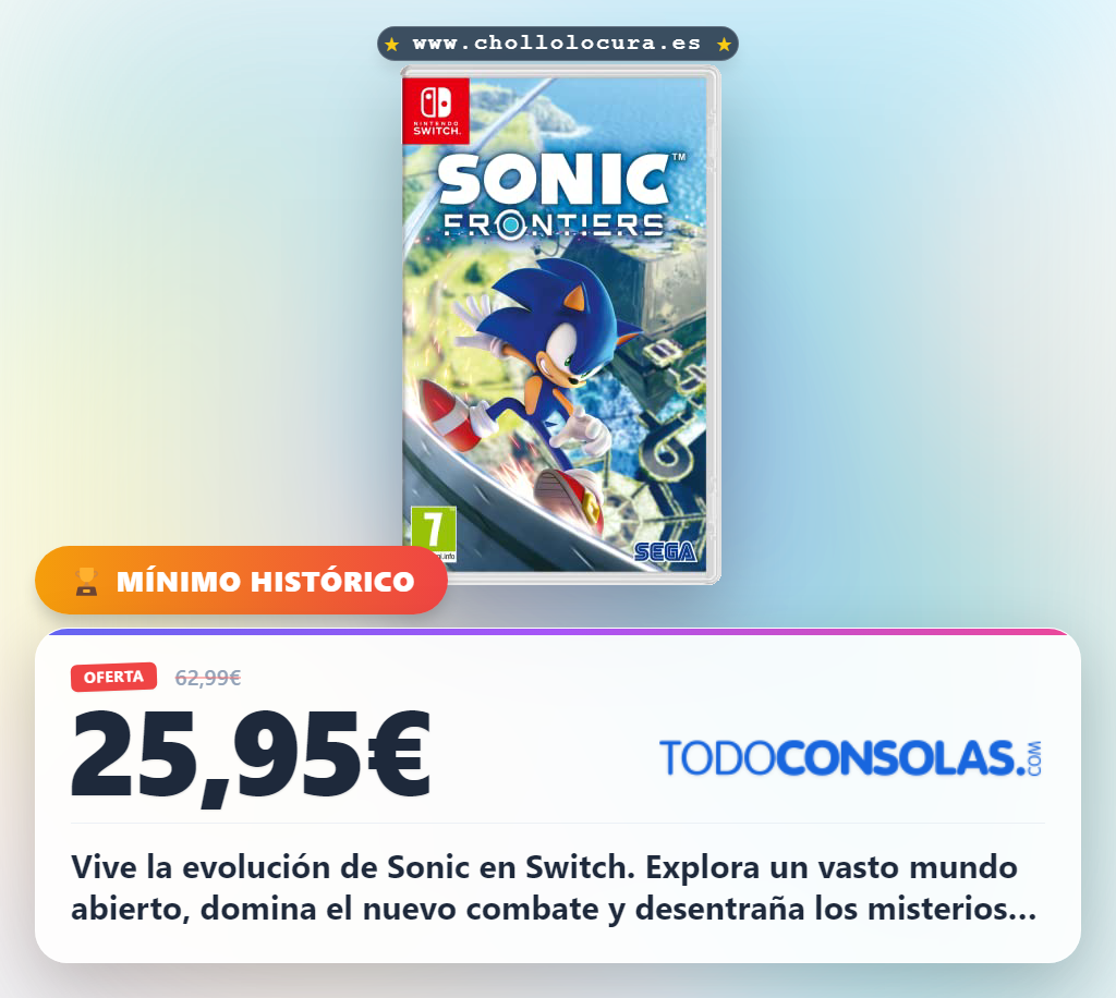 Encuentra Sonic Frontiers en Nintendo Switch: explora el mundo abierto y los misterios de las islas Starfall al mejor precio del año.
