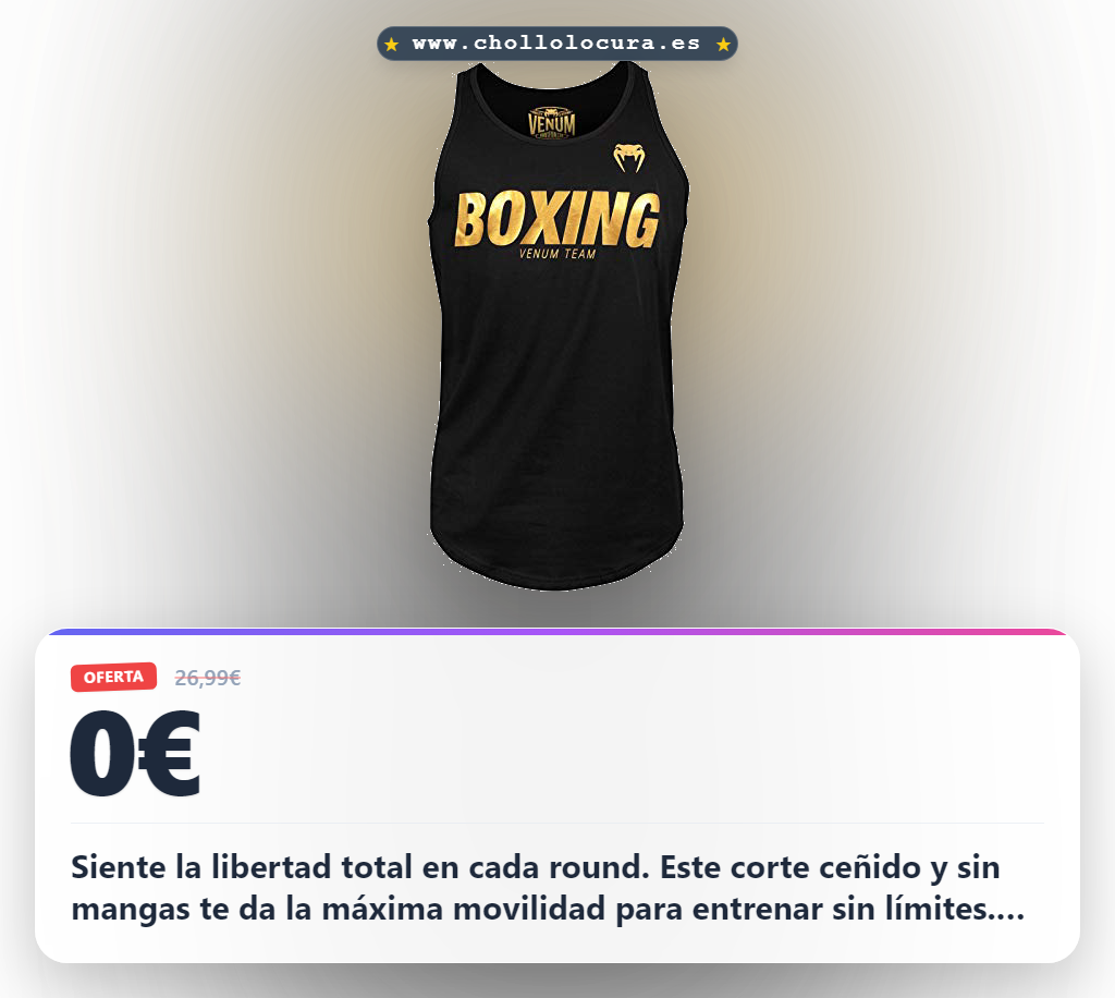 Obtén la camiseta VENUM de boxeo sin mangas negra y dorada. Encuéntala en oferta histórica para aficionados.