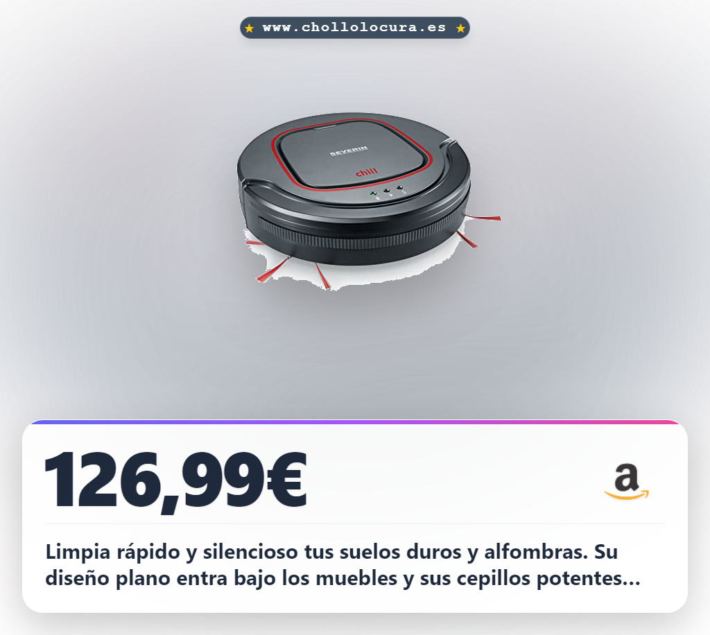 Aprovecha la SEVERIN Robot aspiradora Chill RB 7025 a precio de chollo. Limpieza potente y extraplano para suelos duros y alfombras.