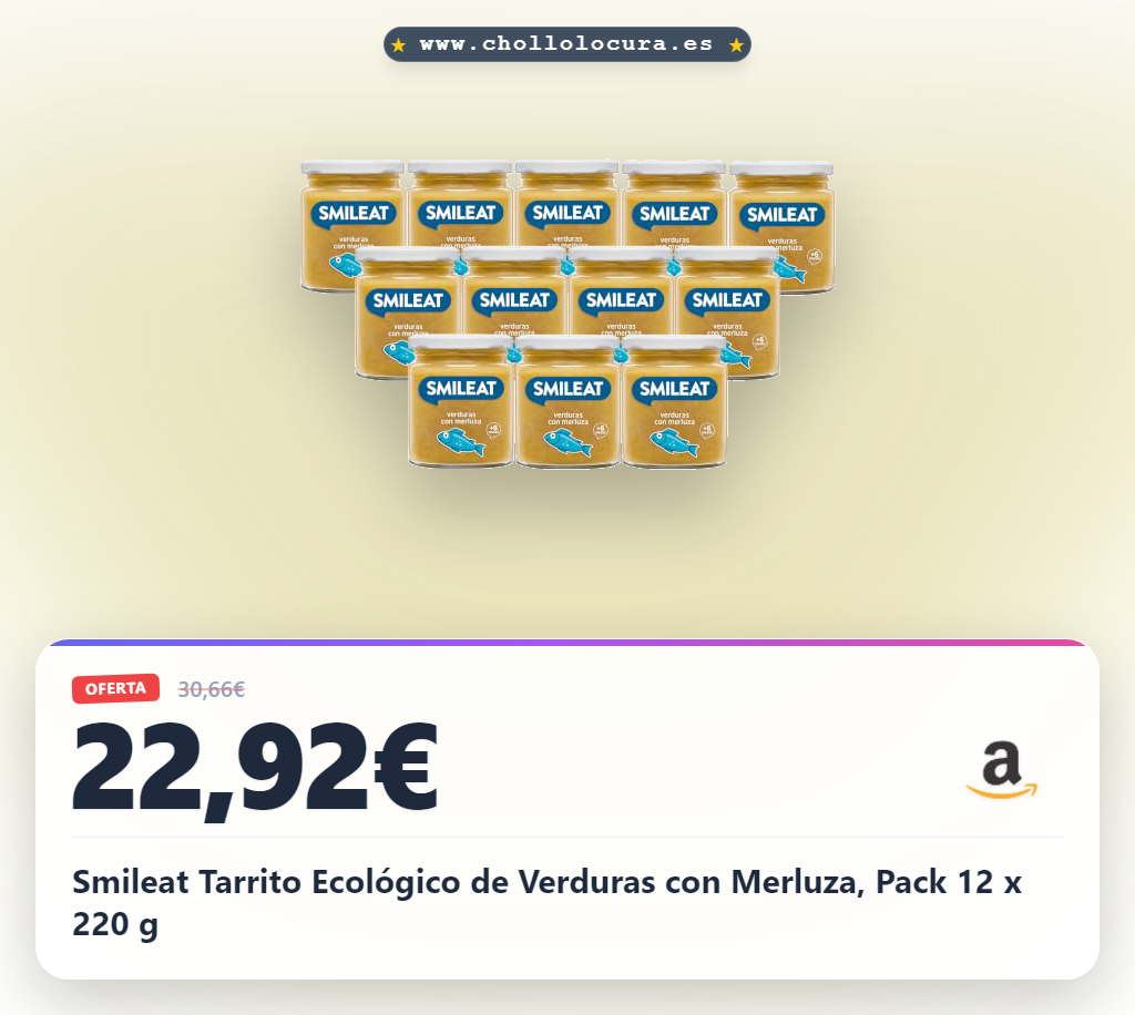Smileat Tarrito Ecológico de Verduras con Merluza, Pack 12 x 220 g