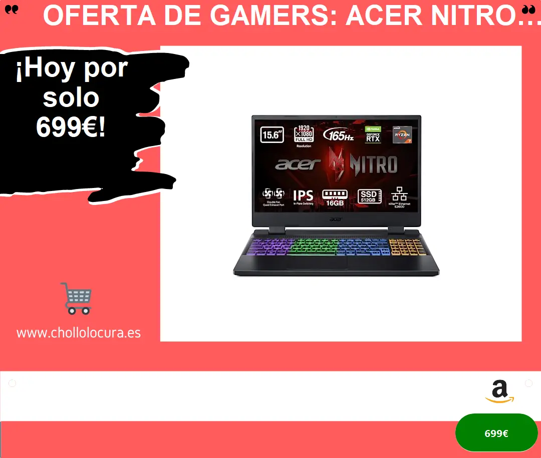 Oferta de Gamers: Acer Nitro 5 AN515-46, Poderoso y Versátil para Juegos en 15,6 FHD IPS