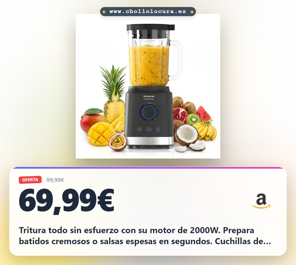 Aprovecha esta batidora de vaso 2000W con cuchillas extraíbles y sistema Turbo al mejor precio