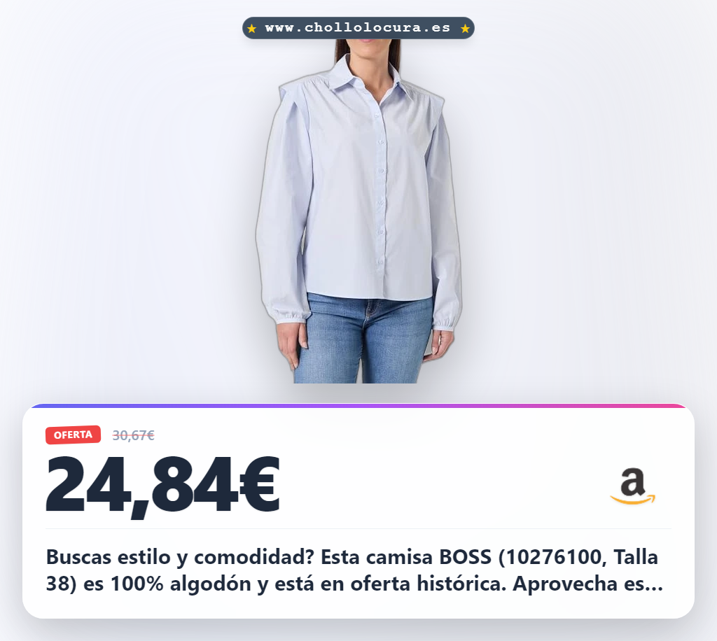 Buscas estilo y comodidad? Esta camisa BOSS (10276100, Talla 38) es 100% algodón y está en oferta histórica. Aprovecha este chollo antes de que se agote y lleva la elegancia al mejor precio.