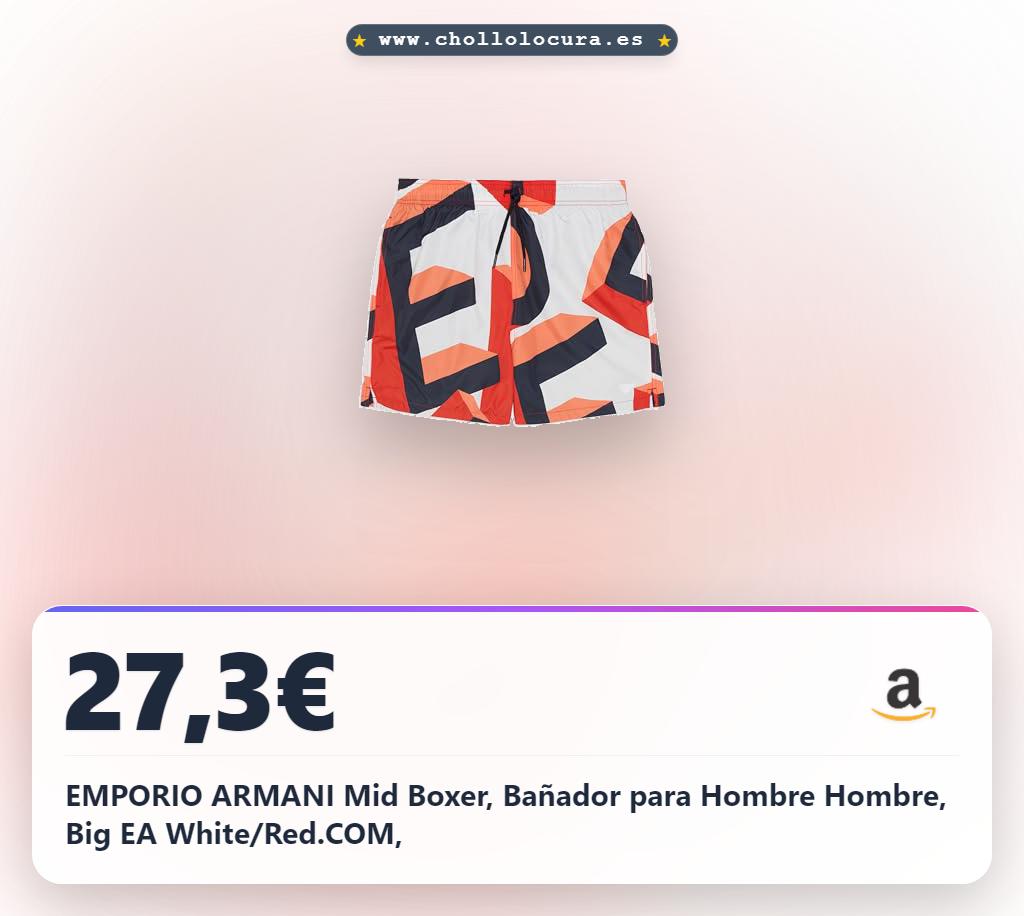 EMPORIO ARMANI Mid Boxer, Bañador para Hombre Hombre, Big EA White/Red.COM,