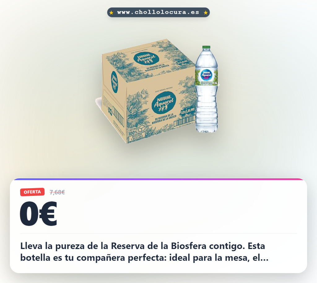 Aprovecha la botella Nestlé Aquarel de agua mineral natural de la Reserva de la Biosfera de la UNESCO 1,5L al mejor precio