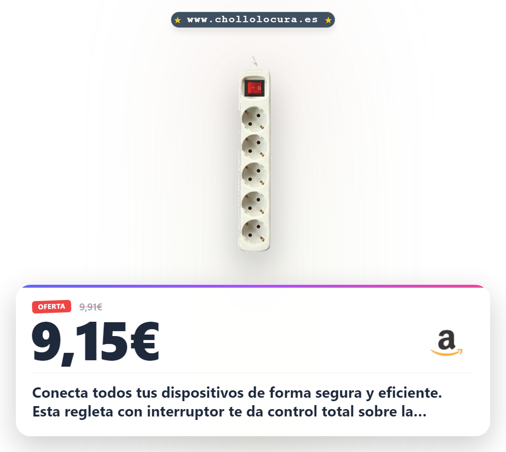 Aprovecha esta regleta con interruptor y 5 tomas de 3 metros para tus aparatos al mejor precio