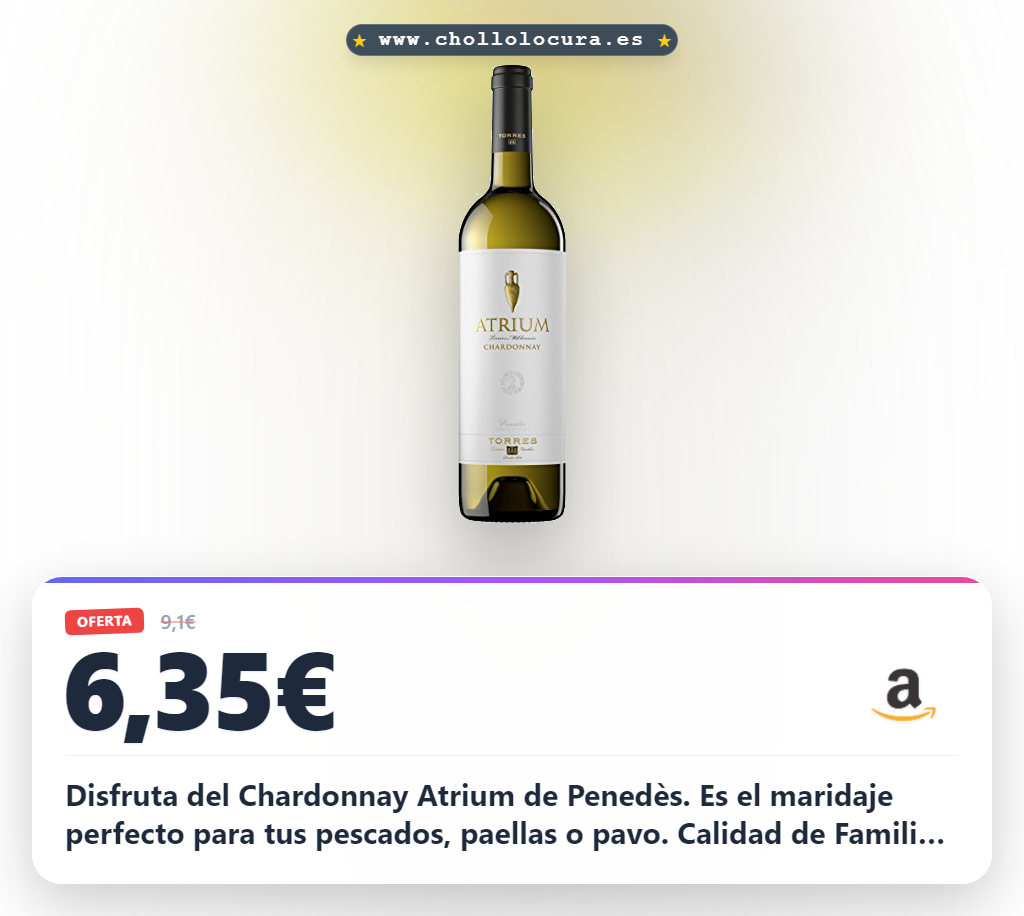 Disfruta el Chardonnay Atrium de Penedès de Familia Torres, perfecto para pescados, paella y pavo al mejor precio del año en oferta.