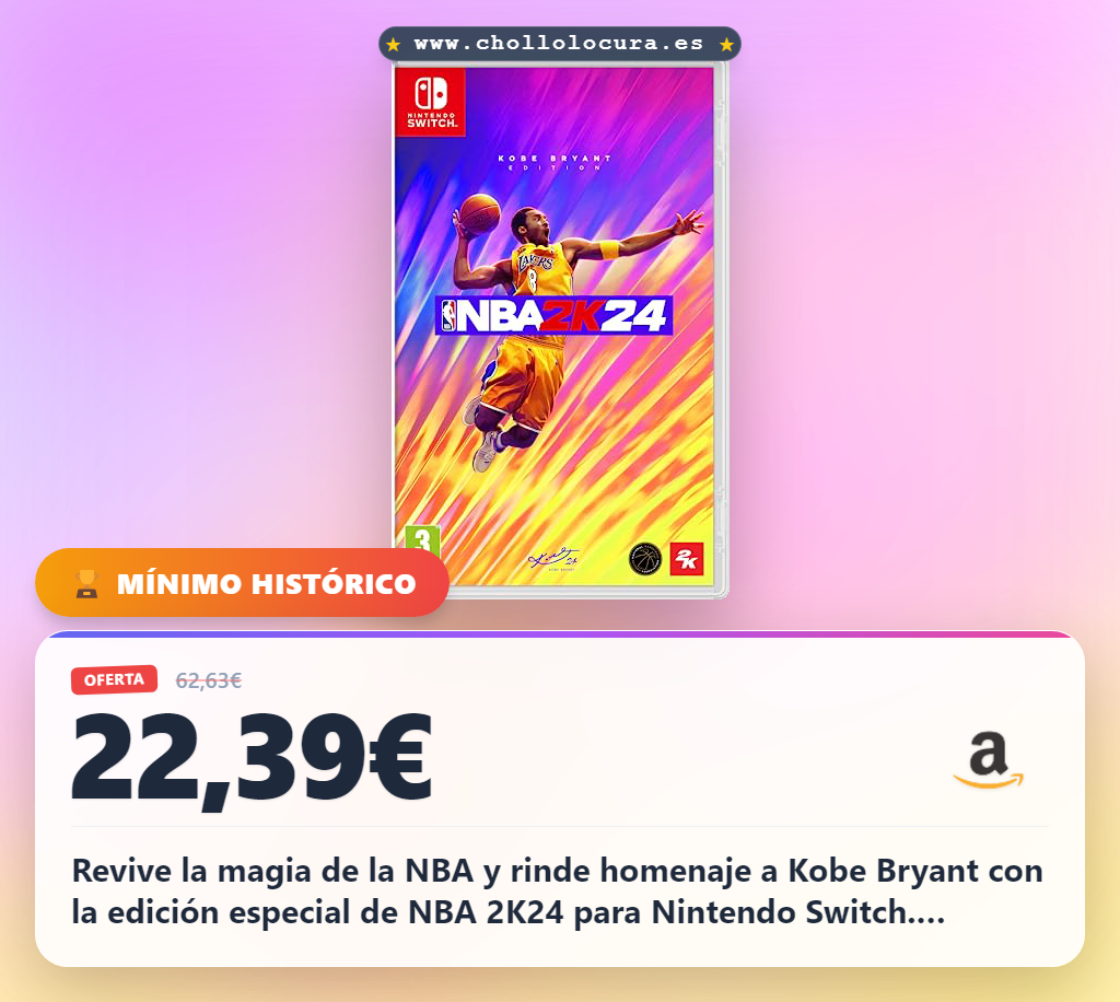 Llévate NBA 2K24 Kobe Bryant Edition para Switch y rinde homenaje a la leyenda Mamba al mejor precio.