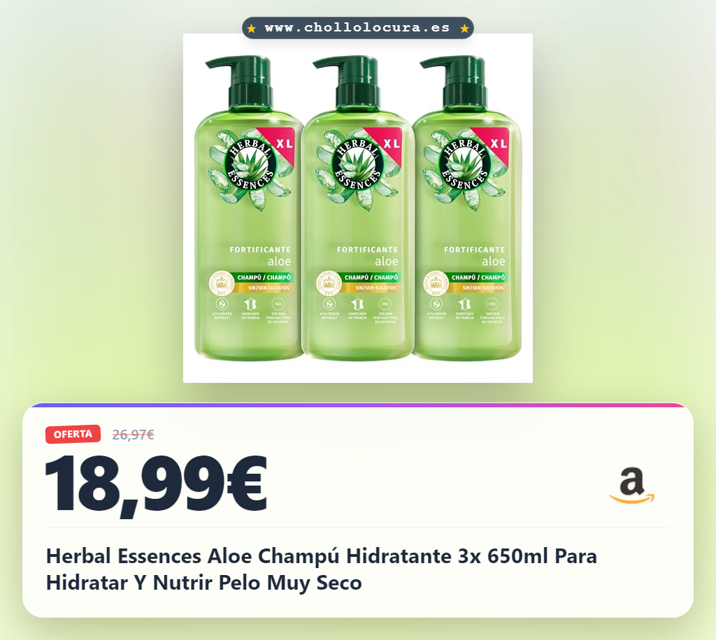 Herbal Essences Aloe Champú Hidratante 3x 650ml Para Hidratar Y Nutrir Pelo Muy Seco