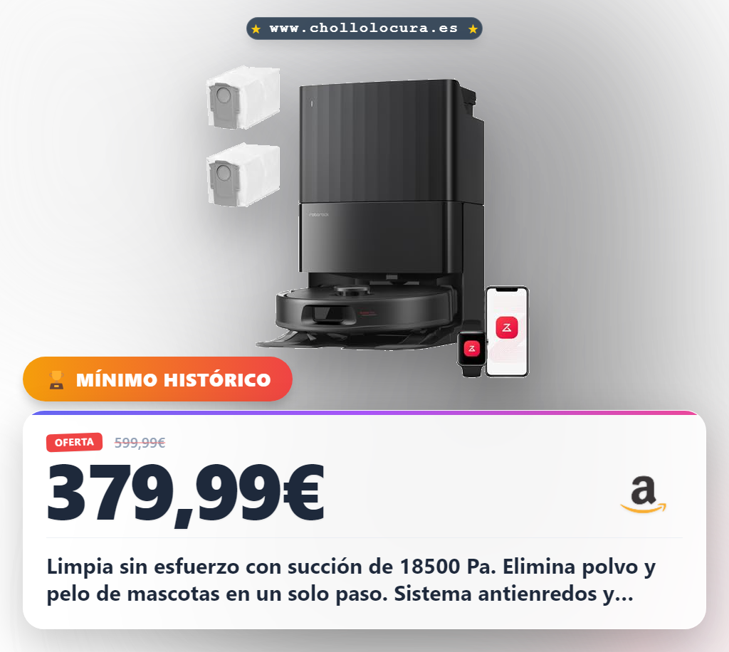 Aprovecha el robot aspirador Roborock Qrevo S Pro con succión de 18500 Pa y base todo en uno al mejor precio