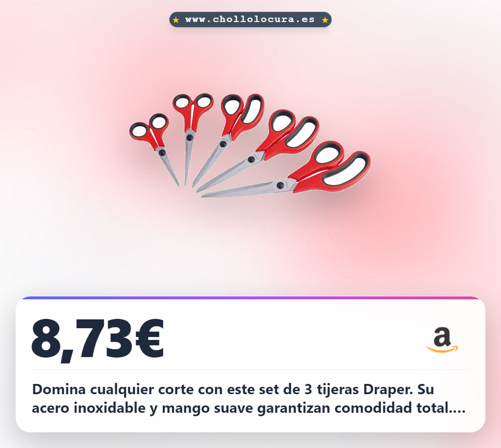 Descubre el juego de 3 tijeras Draper de acero inoxidable con mango suave y fácil guardado en oferta al mejor precio