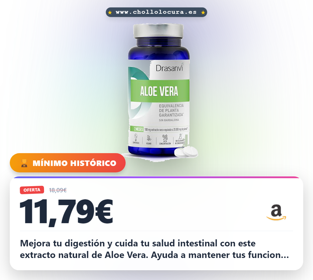Obtén 60 cápsulas de Aloe Vera para la salud intestinal. Aprovecha este chollo natural a precio de oferta