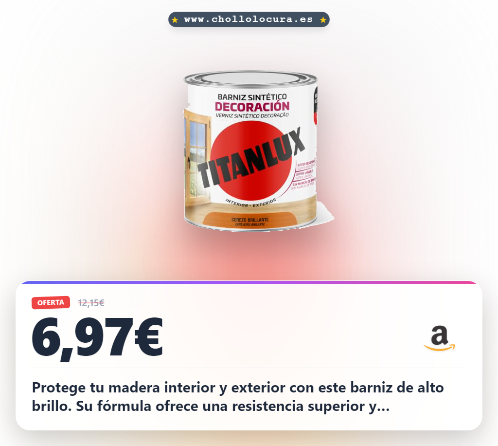 Encuentra el Barniz Titanlux para mobiliario de madera interior y exterior con acabado cerezo brillante al mejor precio.