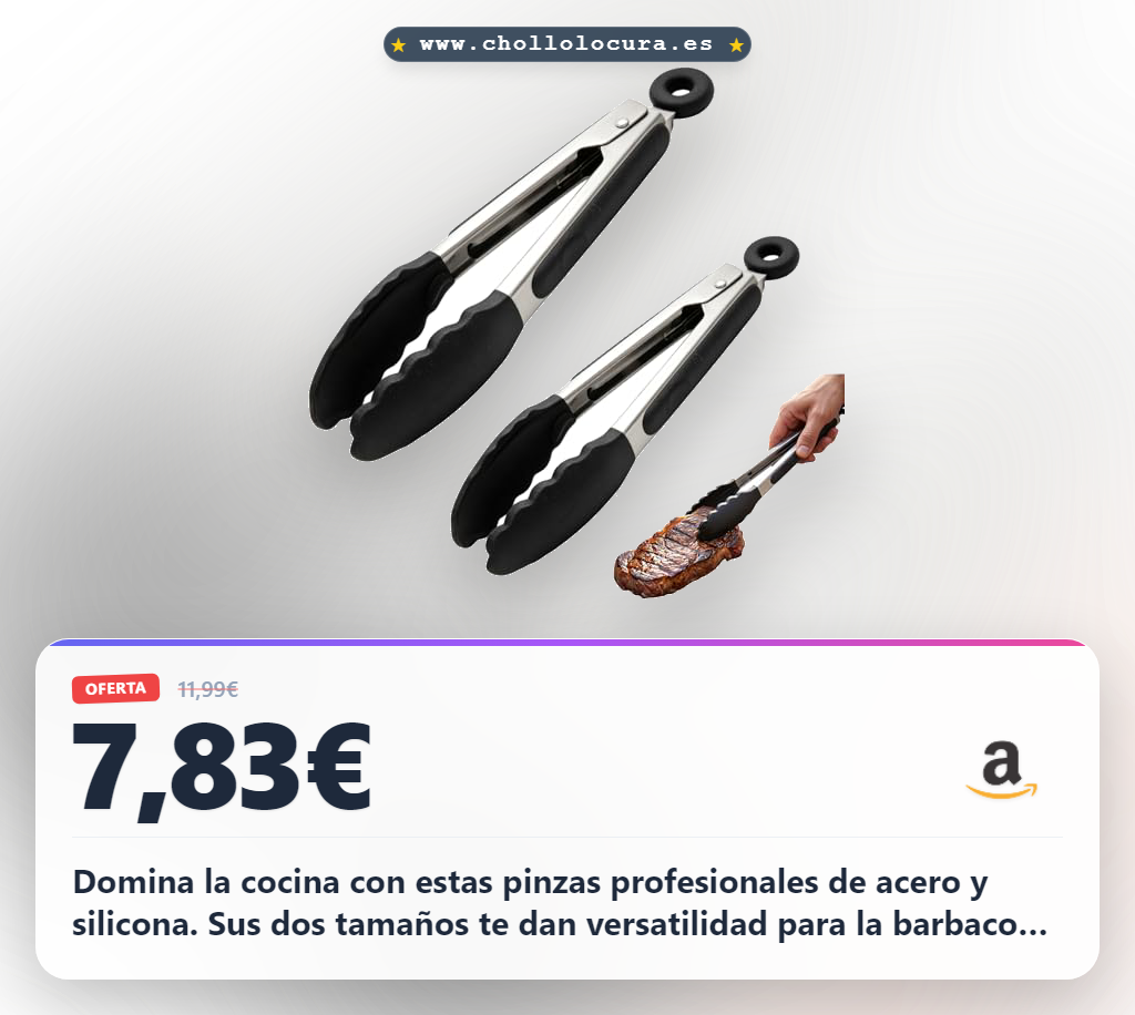 Encuentra el set de pinzas de cocina profesional: Acero Inoxidable y Silicone, 2 tamaños (21/27cm) y cierre de seguridad en oferta.