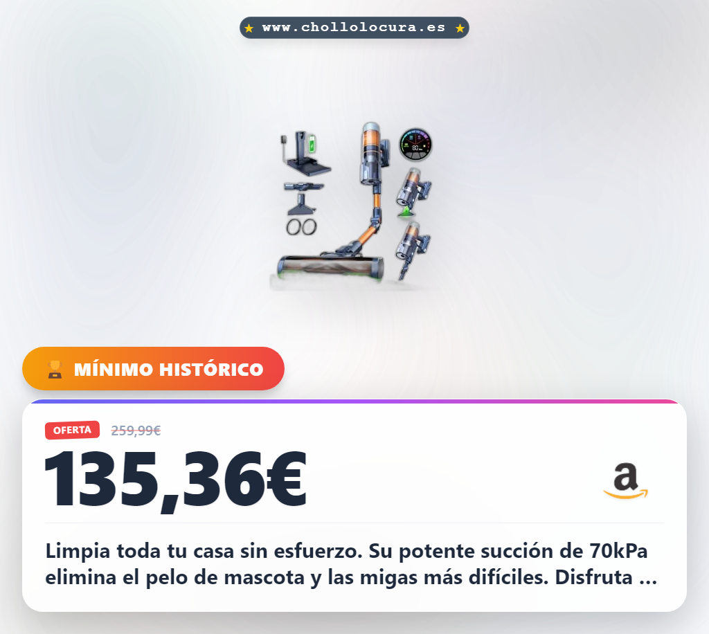 Limpia toda tu casa sin esfuerzo. Su potente succión de 70kPa elimina el pelo de mascota y las migas más difíciles. Disfruta de 80 minutos de autonomía y un tubo plegable que te da total libertad. ¡Adiós al polvo y a las complicaciones!