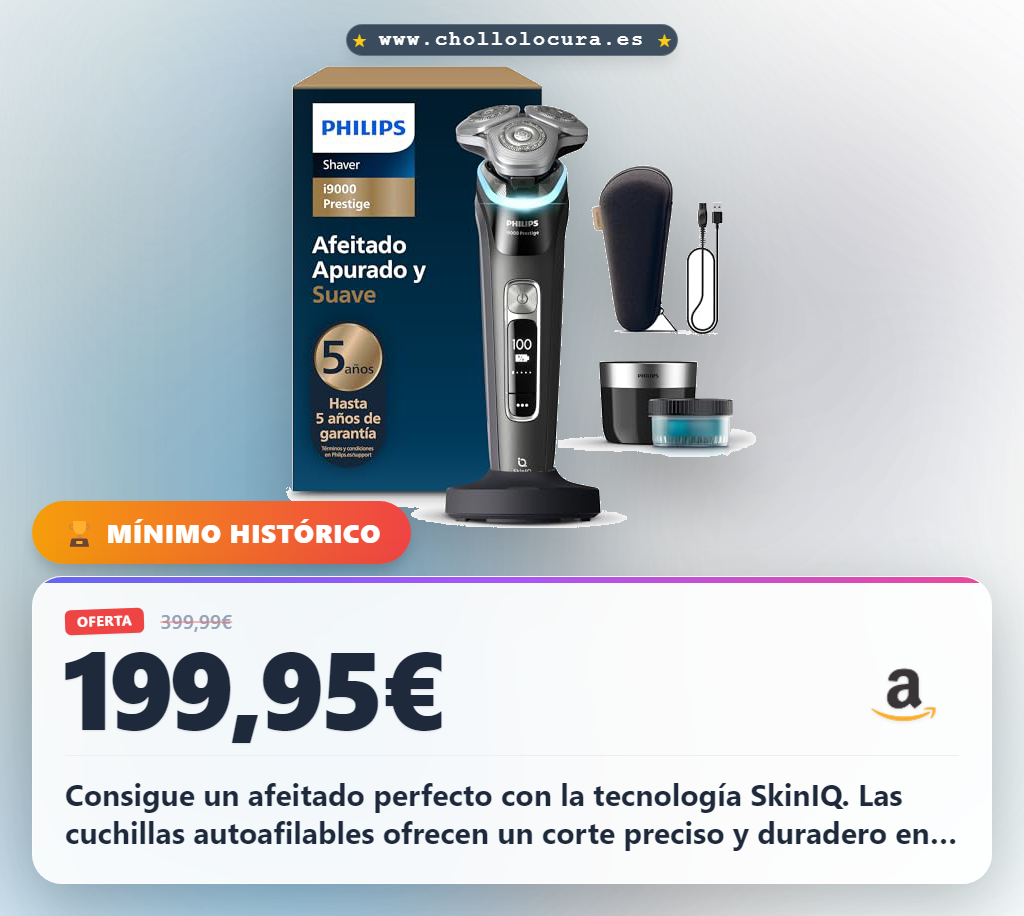Consigue la afeitadora eléctrica Philips i9000 Prestige con tecnología SkinIQ y 72 cuchillas en oferta