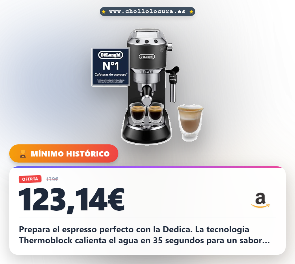 Aprovecha la cafetera De'Longhi Dedica con 15 bares y Thermoblock para un espresso perfecto en oferta
