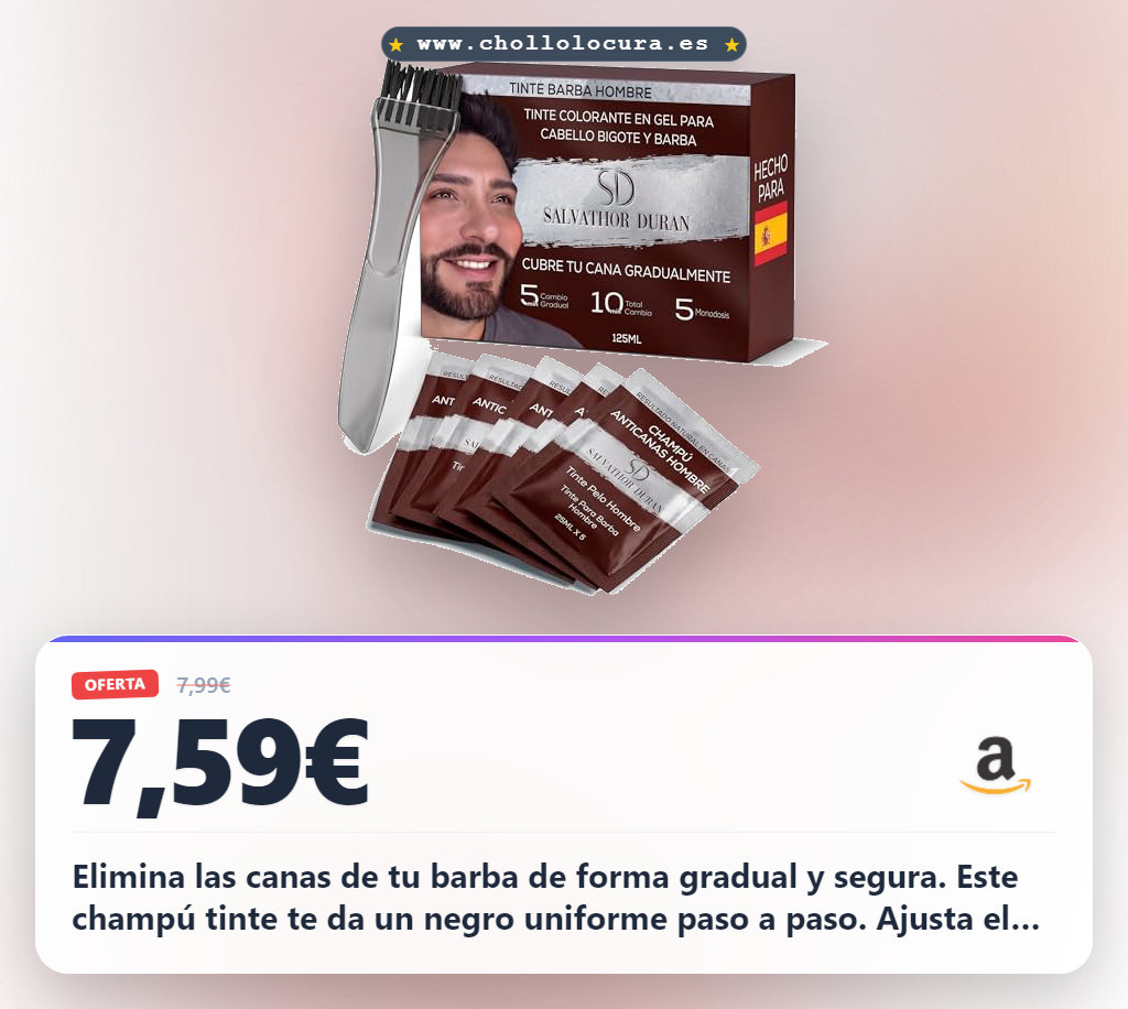 Aprovecha el tinte de barba Salvathor Duran para cubrir canas y pelo negro. Champú 5 aplicaciones duraderas