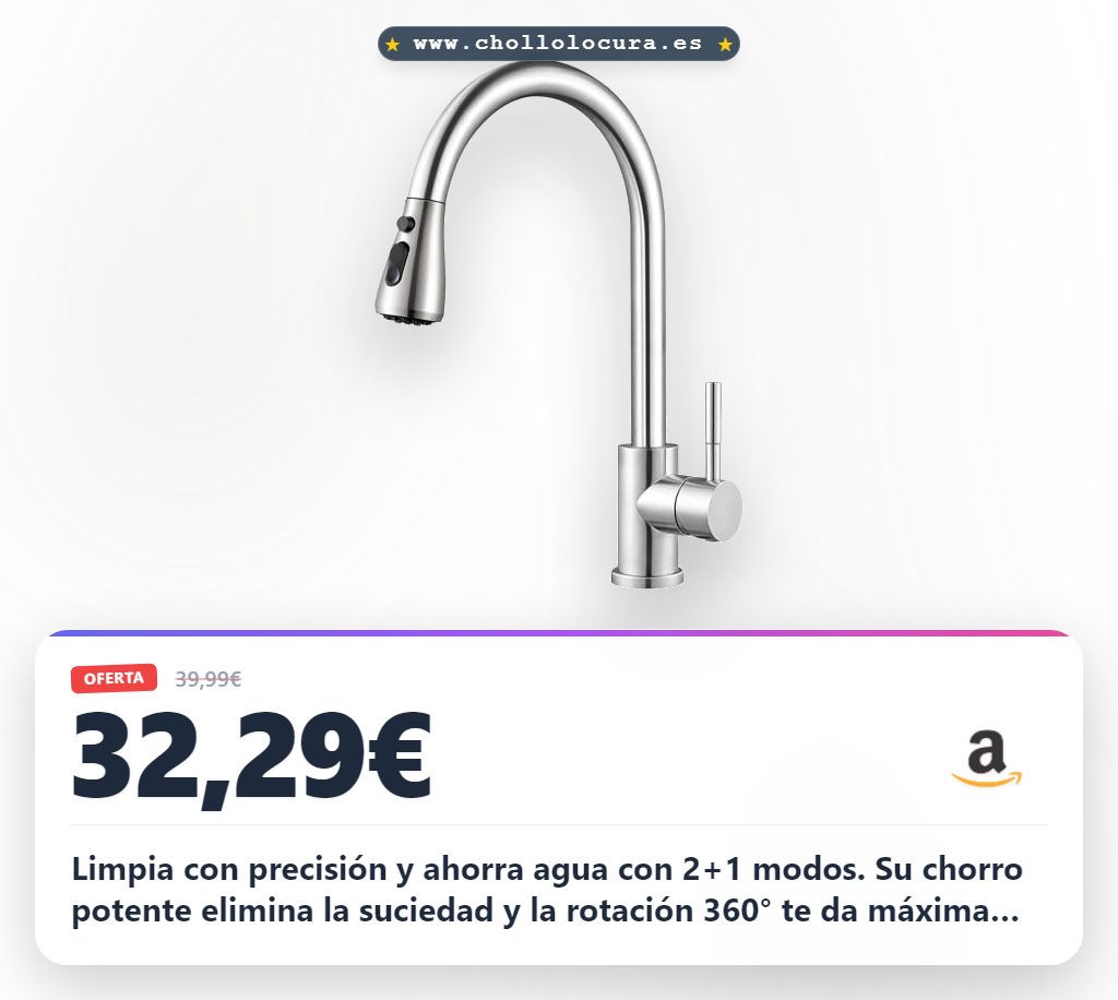 Consigue grifo cocina extraíble 360° con 2+1 modos y acero inoxidable al mejor precio