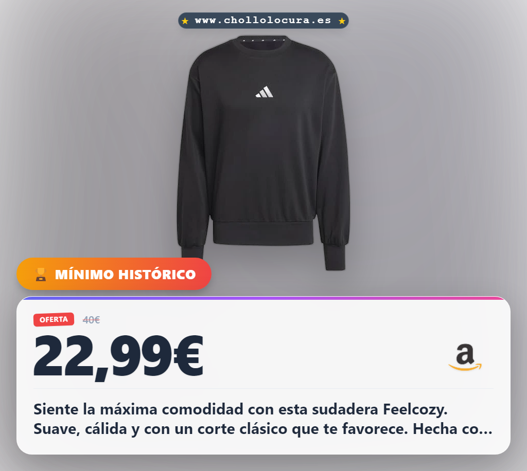 Consigue la sudadera adidas Essentials Feelcozy en algodón reciclado y corte clásico al mejor precio