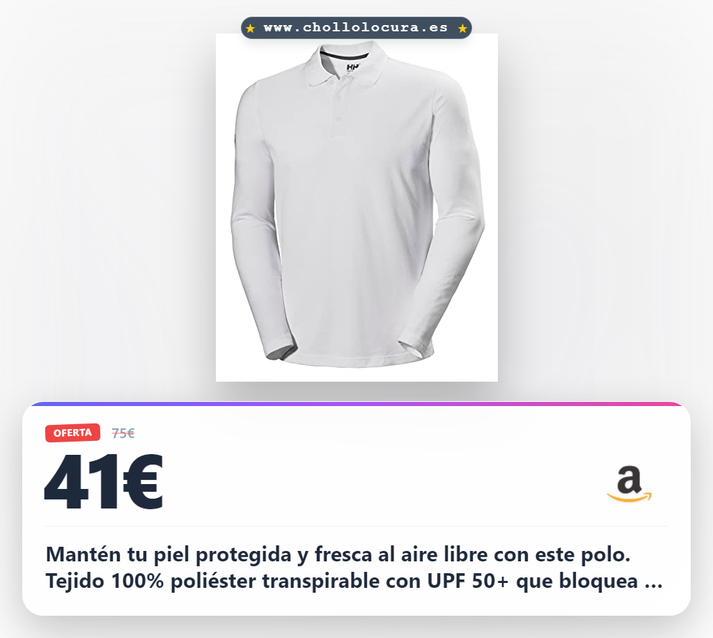 Aprovecha este polo Helly Hansen 2XL blanco con UPF 50+ para disfrutar del mar y la tierra al mejor precio