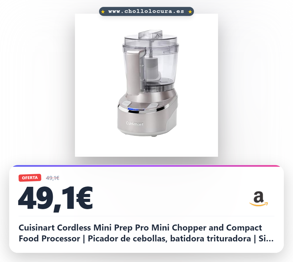 Cuisinart Cordless Mini Prep Pro Mini Chopper and Compact Food Processor | Picador de cebollas, batidora trituradora | Sin cables | Carga USB 2hr carga completa | Pica 80 cebollas | 900ml Capacidad