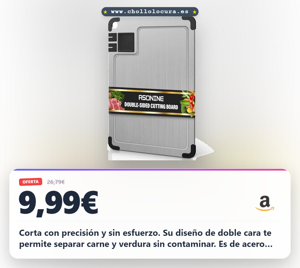 Consigue la tabla de cortar de acero inoxidable 316 de doble cara con afilador y ranura a precio de chollo para cocinar hoy mismo.