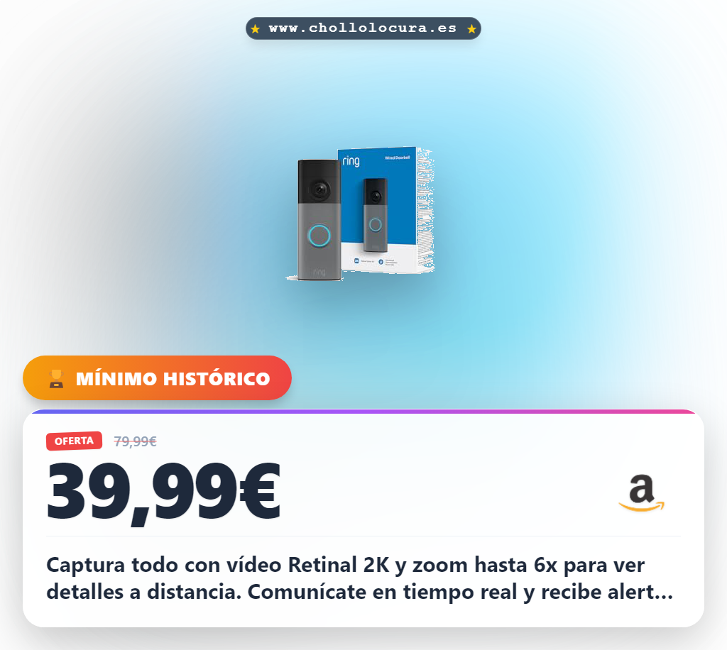 Consigue el Videotimbre Ring Retinal 2K con zoom 6x y comunicación bidireccional en oferta