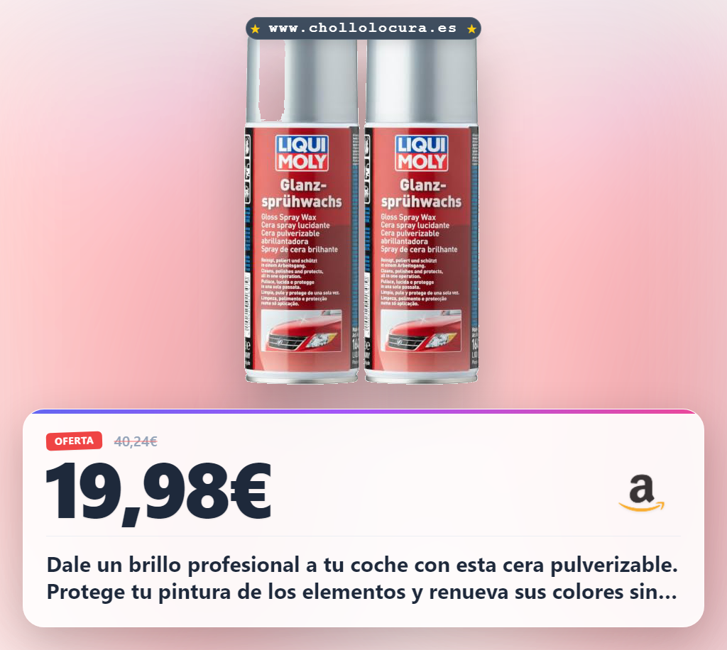 Llévate el Paquete de 2 Cera pulverizable Liqui Moly 400ml con brillo intenso y protección al mejor precio.