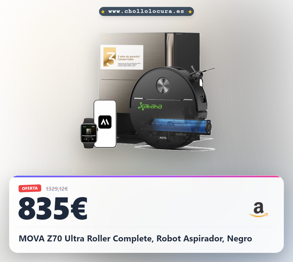 MOVA Z70 Ultra Roller Complete, Robot Aspirador, Negro