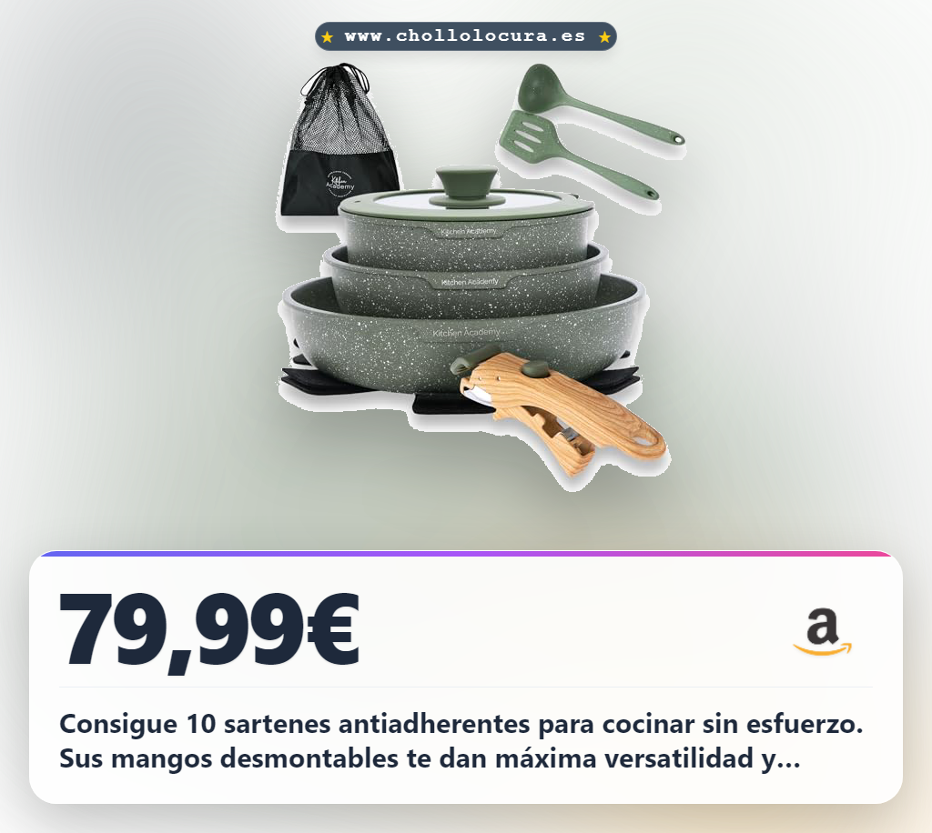 Consigue el juego de 10 sartenes antiadherentes con mango desmontable y verde al mejor precio