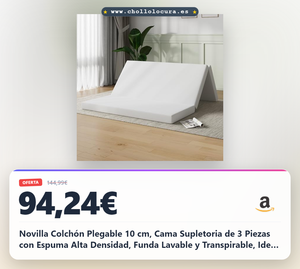 Novilla Colchón Plegable 10 cm, Cama Supletoria de 3 Piezas con Espuma Alta Densidad, Funda Lavable y Transpirable, Ideal para Invitados, Camping y Viajes, Incluye Bolsa de Almacenaje (150x200 cm)