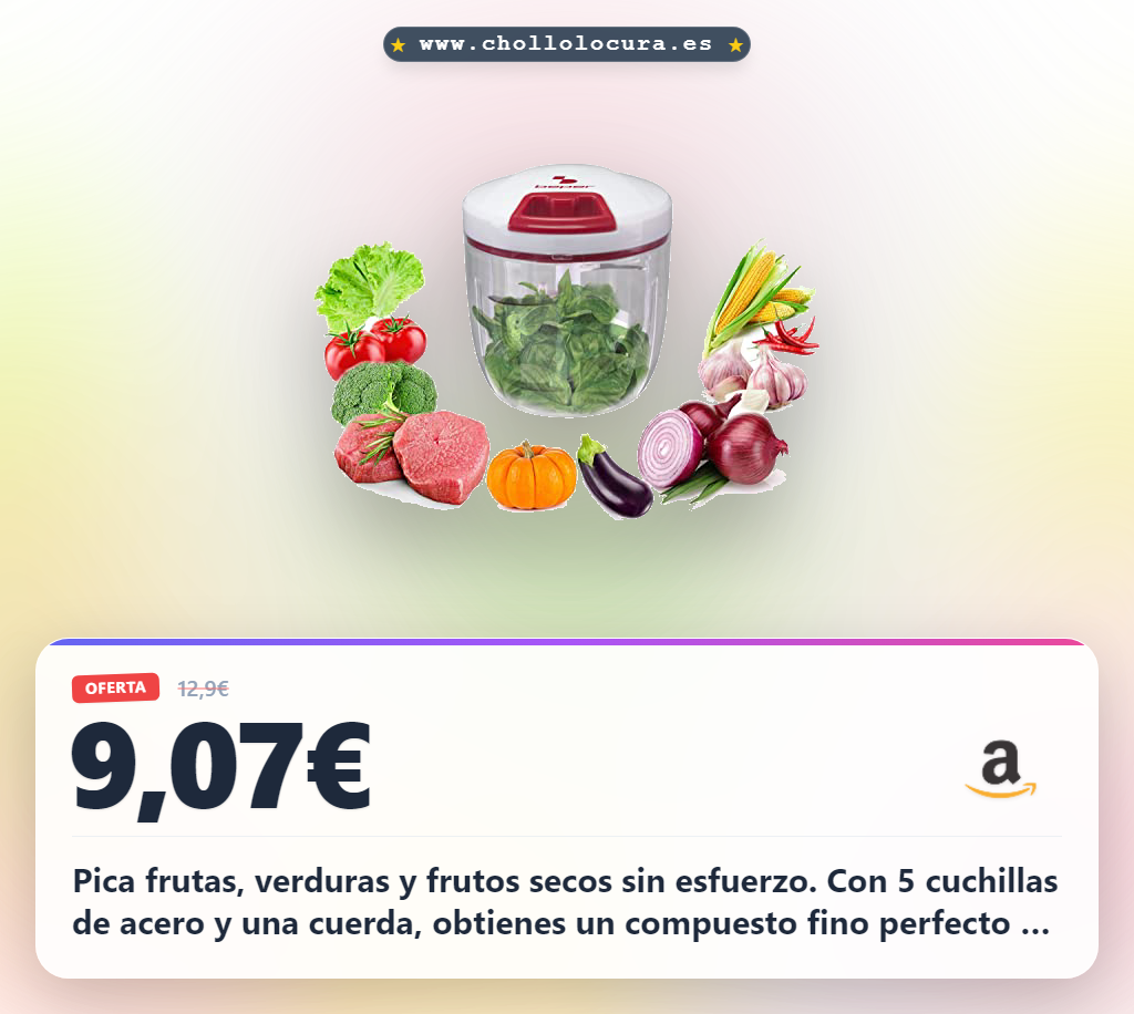Encuentra la picadora manual Beper 1000 ml con 5 cuchillas de acero para frutas y verduras a precio de chollo