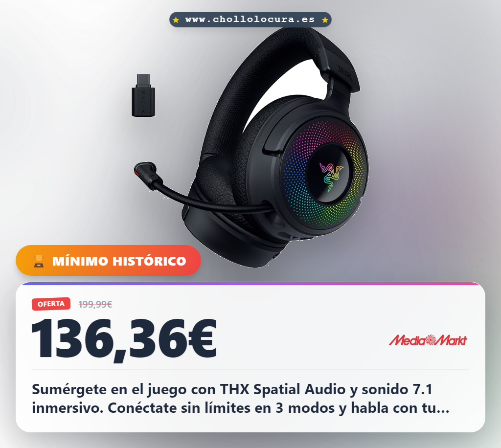 Aprovecha el Razer Kraken V4 inalámbrico con THX Spatial Audio y RGB. Conecta en 3 modos y disfruta de un sonido inmersivo.