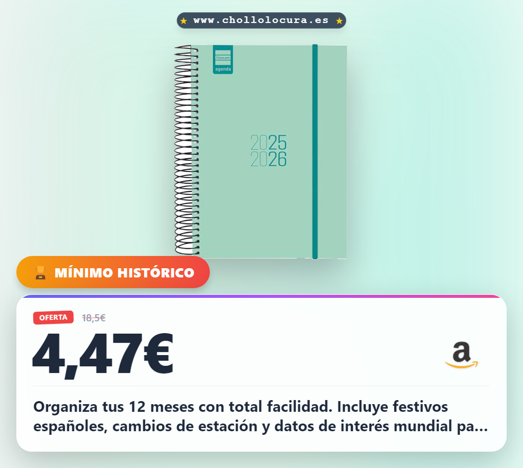 Consigue la agenda Finocam 12 meses 2025-2026 con festivos españoles y organización diaria al mejor precio