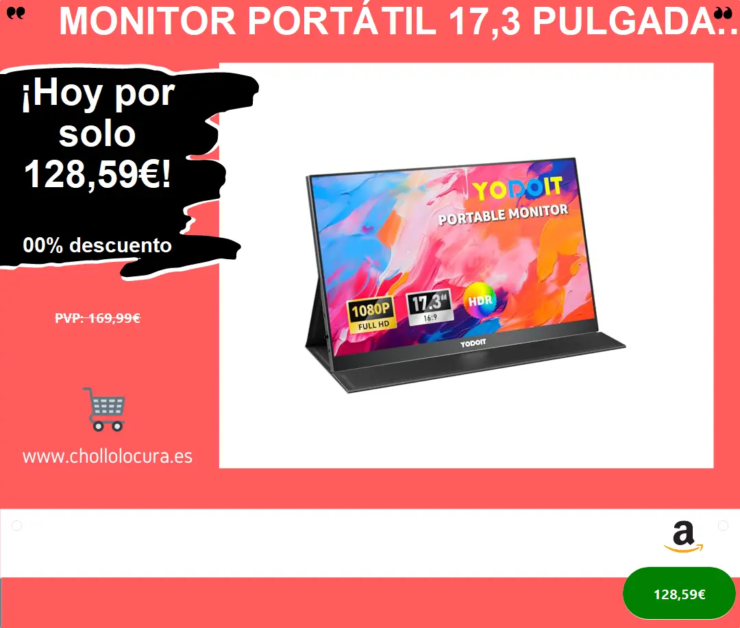 Monitor Portátil 17,3 Pulgadas IPS FHD 1080P para Laptop y Dispositivos Móviles