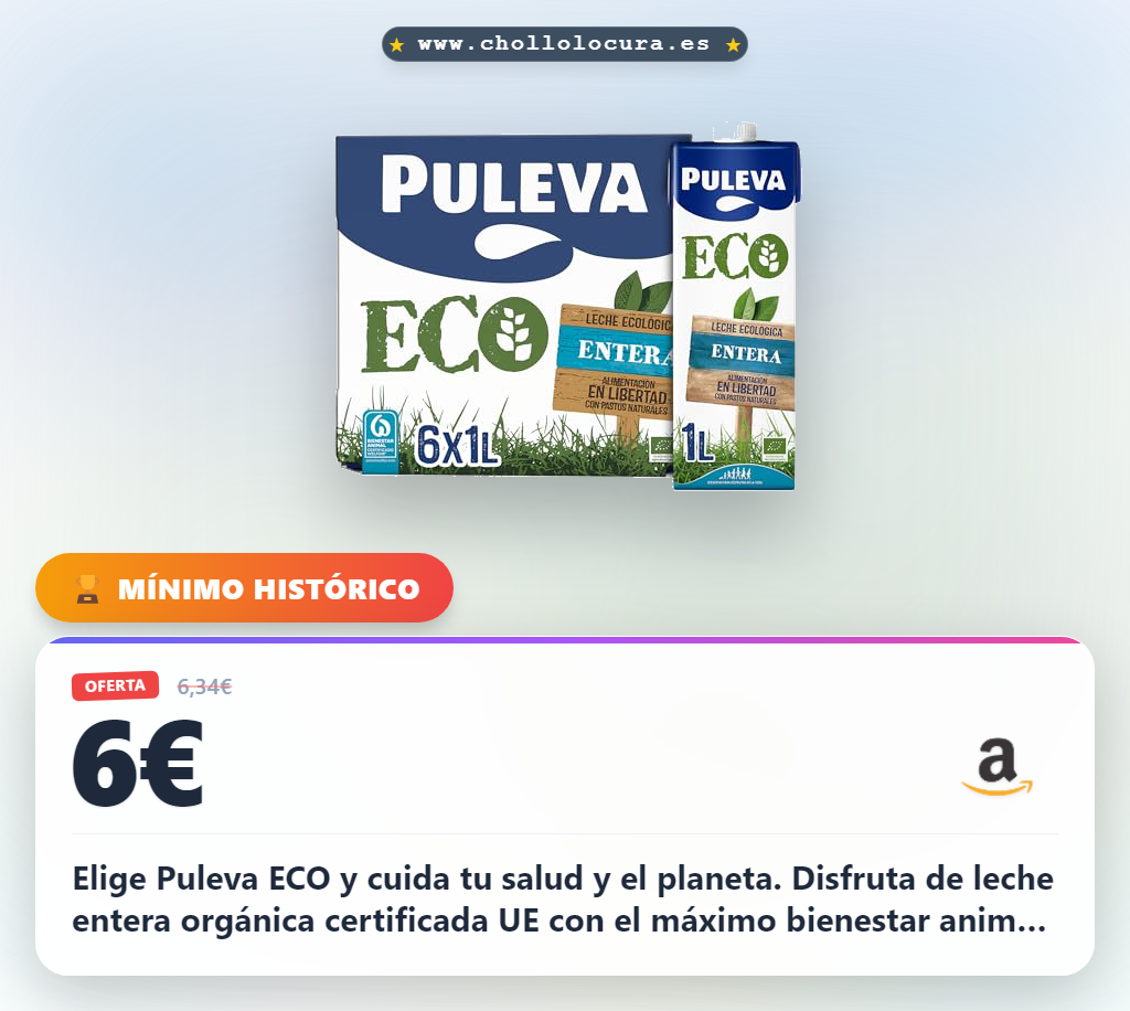 Aprovecha la leche entera Puleva ECO orgánica UE y Bienestar Animal en oferta. Brik UHT 1L.